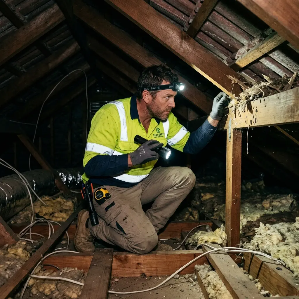 Technician inspecting a Thornbury subfloor void for a deceased cat